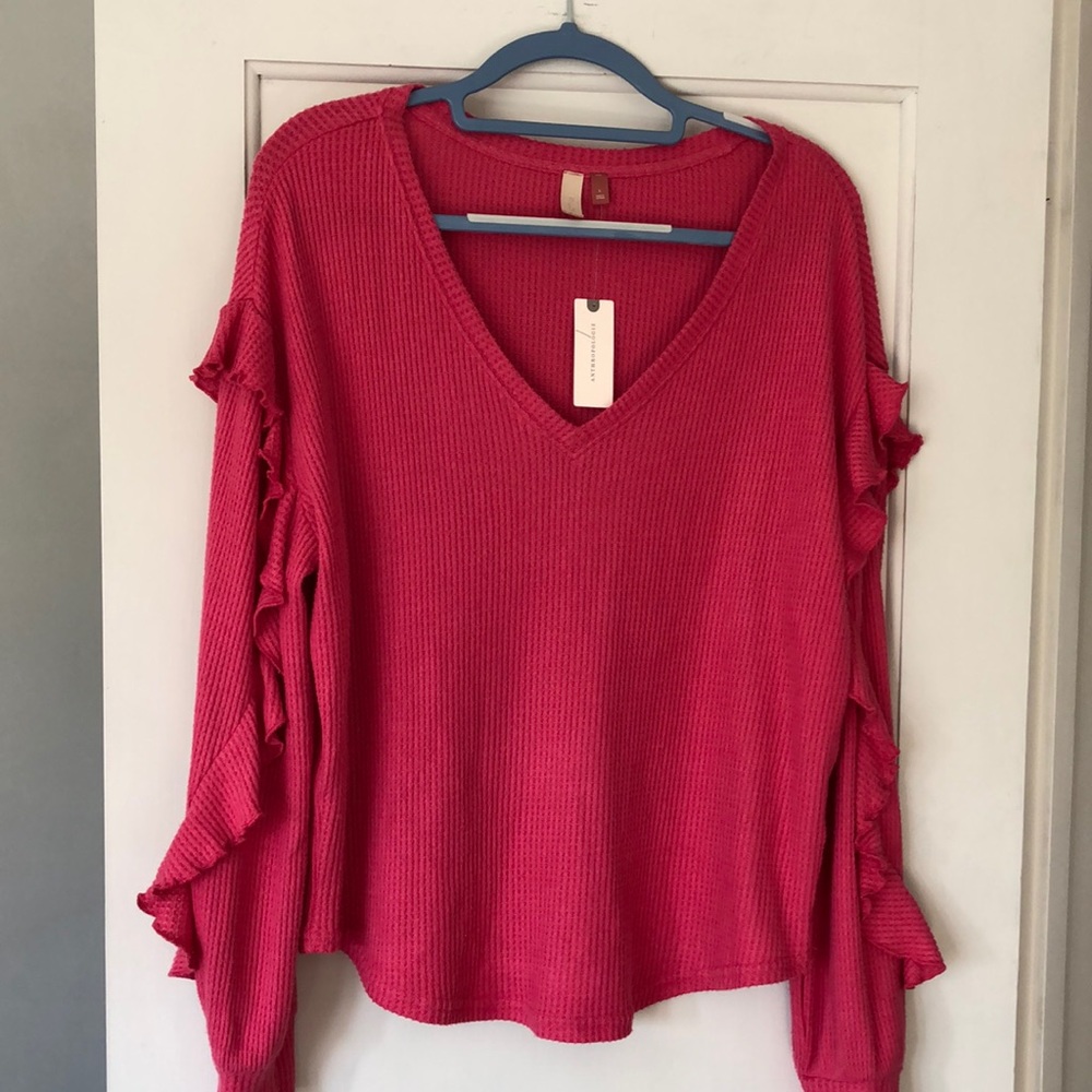 Anthropology PILCRO, raspberry/frame, flowy, sleeve pullover sweater. Large. NWT